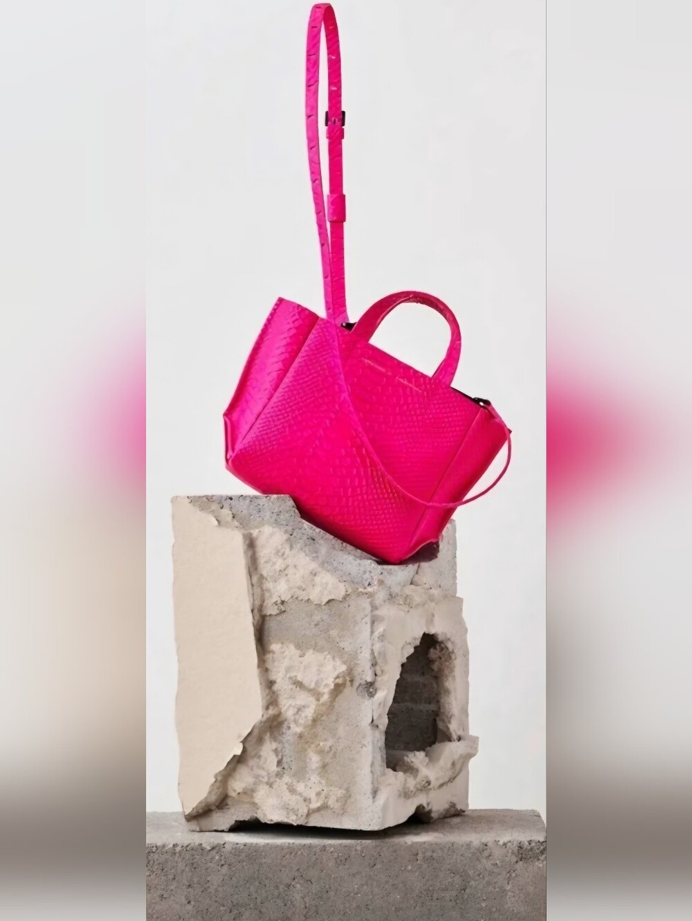 Vibrant Pink Leather Python Textured Mini Tote Bag - Picture 6 of 7